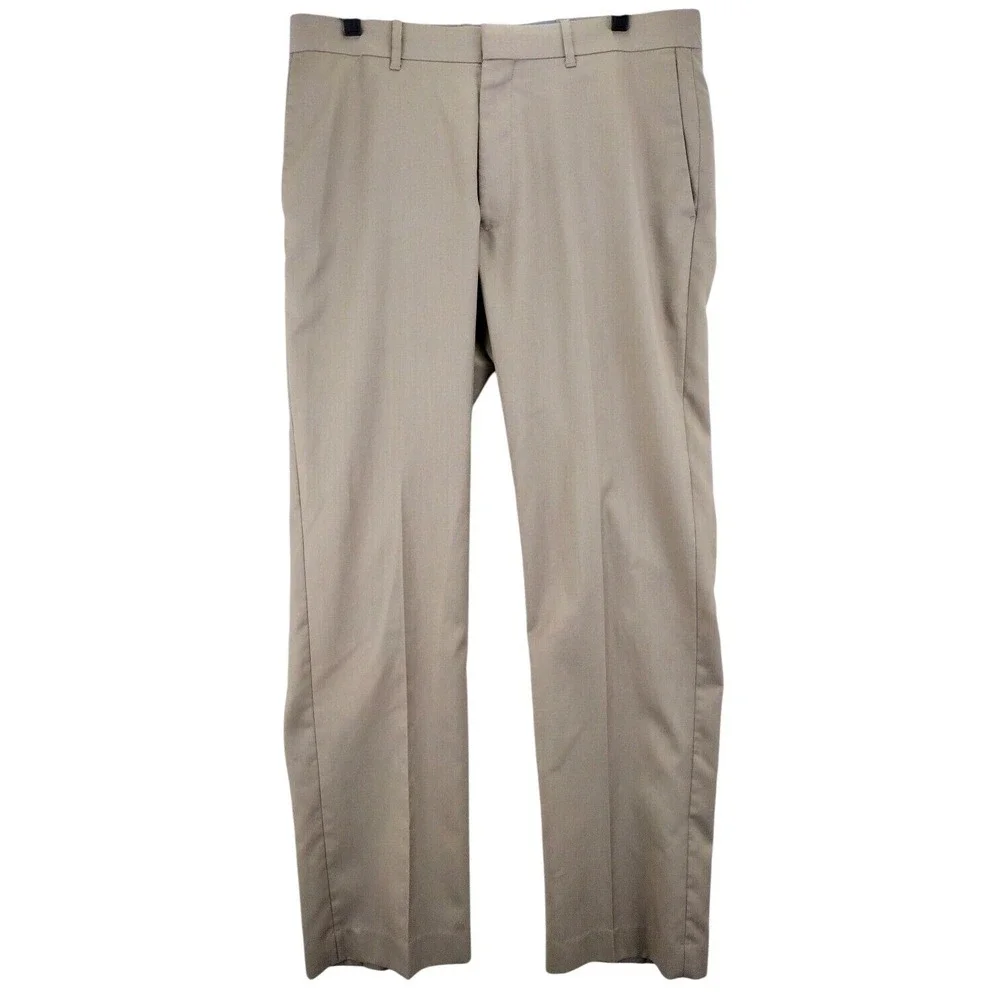 AXIST‎ Mens Tan Flat Front Dress Pants Size 34x32 Polyester Rayon Chino Slacks